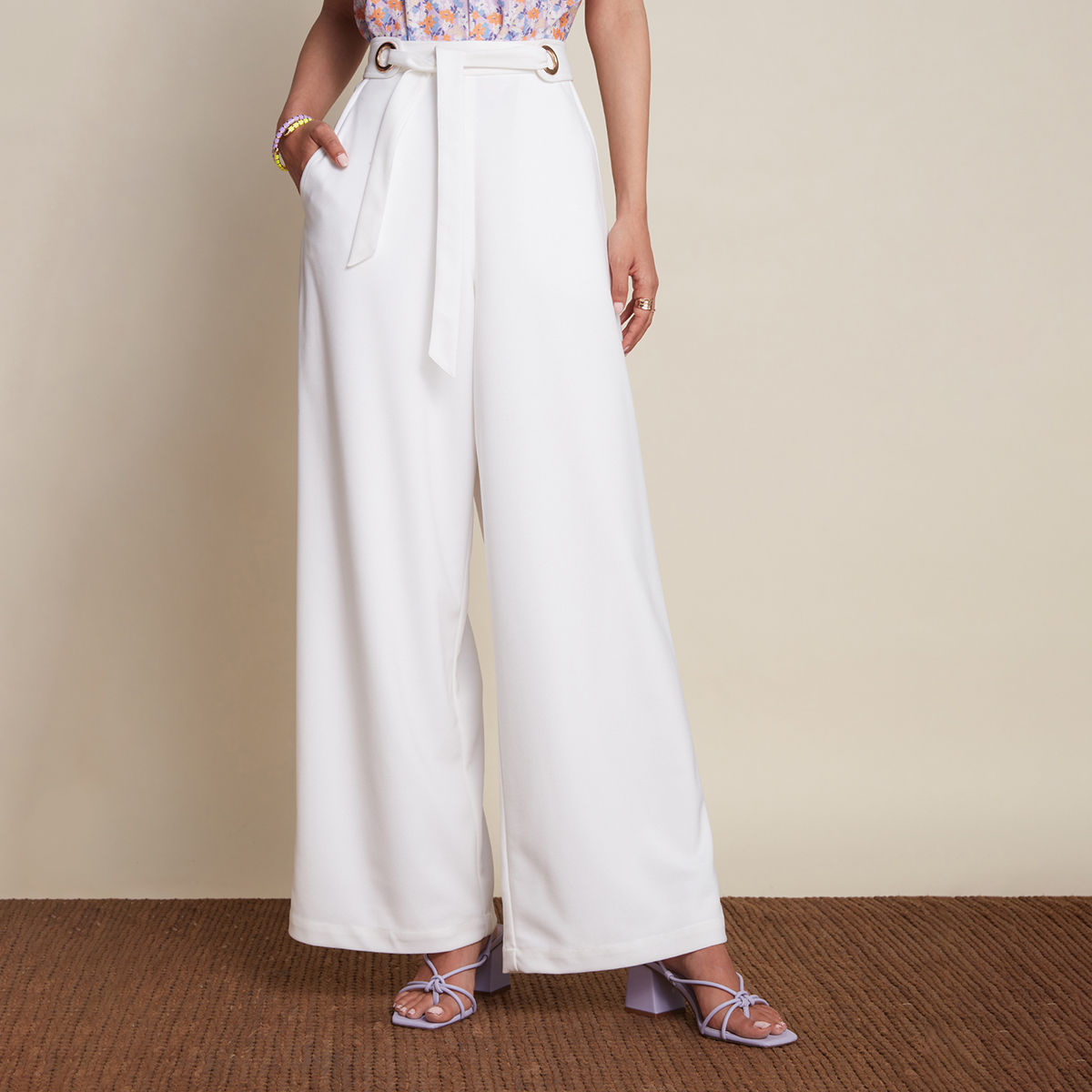 Buy Off White 80% Cotton Pleated Waistband Solid Palazzo For Women by Ritu  Kumar Online at Aza Fashions.
